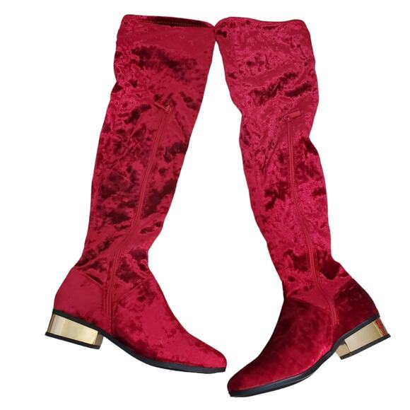 Bamboo | Stardom Fuscia Soft Stretch Shimmery Velour Thigh High Boots - Picture 3 of 13